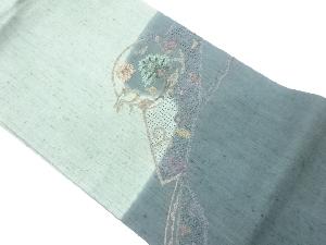 手織り紬汕頭相良刺繍花唐草模様名古屋帯